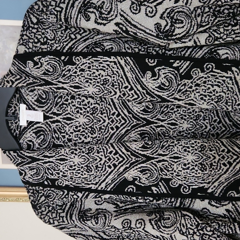 Wool Blend Elegant Black Gray Patterned Cardigan … - image 2